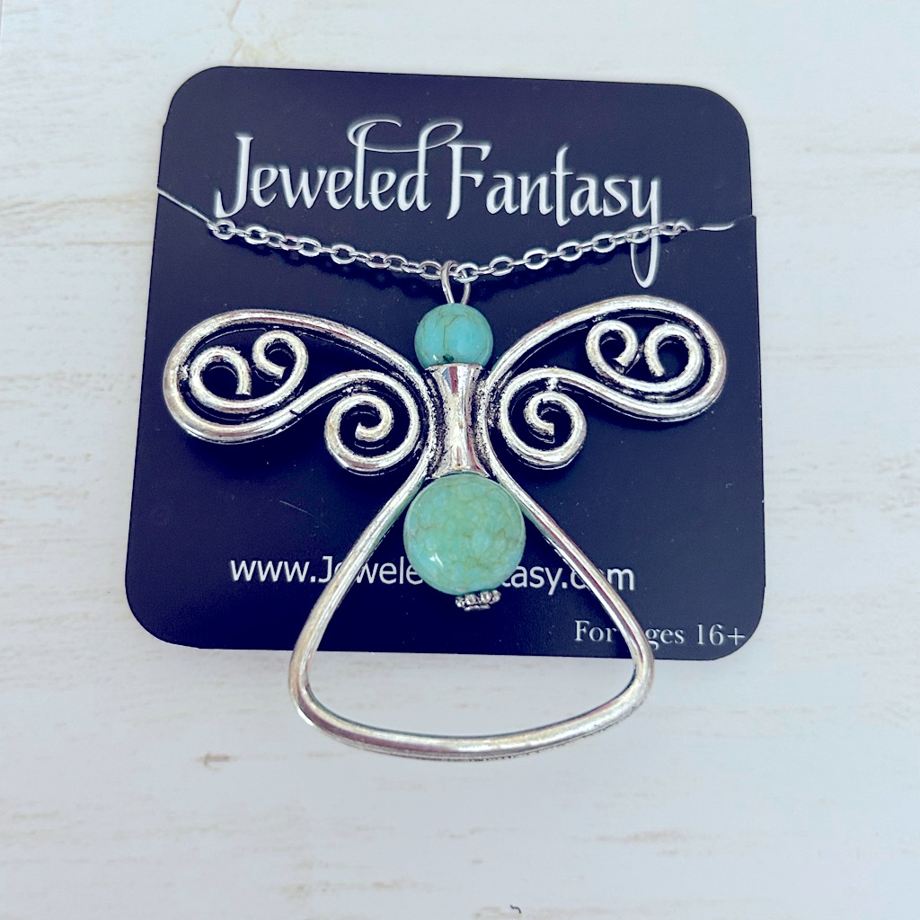 Wired Turquoise Angel Pendant Necklace